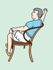 A talking man sitting on a chair in flat illustration art