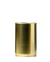 metal tin can for food preservation isolated on white background. Container for olives, corn, beans