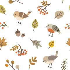 Cute little autumn bird pattern. Seamless texture for textile, fabric, apparel, wrapping, paper, stationery.