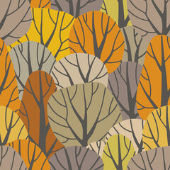 Autumn krone trees pattern. Seamless texture for textile, fabric, apparel, wrapping, paper, stationery.