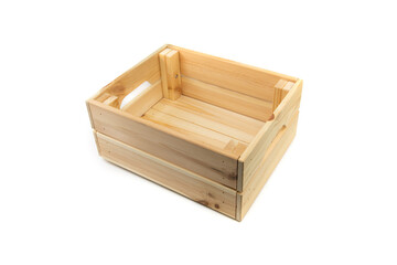 Wooden box or crate container isolated on white.