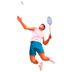 Badminton player polygonal geometric athelete doing smash shot