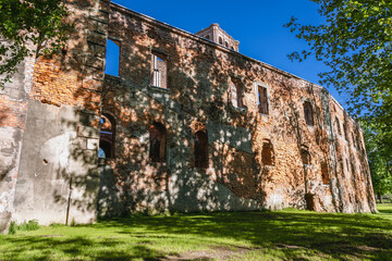 Wall of ruined palace in Tworkow, small village in Silesia region of Poland
