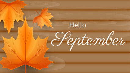 hello september background with autumn leaves - obrazy, fototapety, plakaty