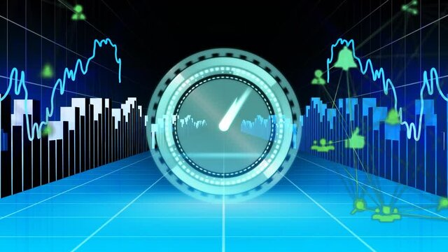 Animation od clock and icons over grid