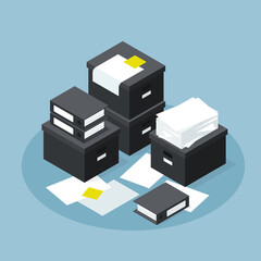 Isometric Paper Database Storage Illustration