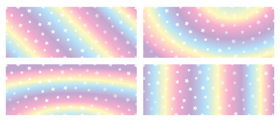 sweet kawaii rainbow color background with shiny stars element illustration vector set