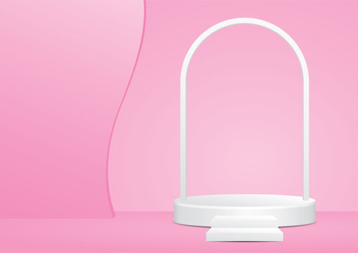 white product podium with arch on pastel pink scene 3d illustration vector for putting your object © Patcharapon