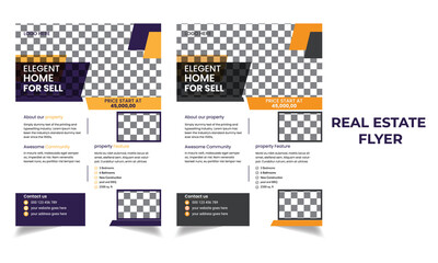 Modern real estate flyer template design for home sale promotion. 