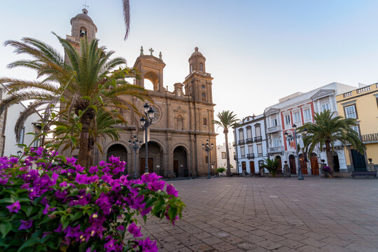 view of Las Palmas Cathedral from Santa Ana Square. Las Palmas de Gran Canaria. Canary Islands