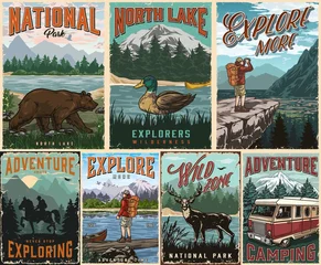Wandaufkleber Camping and summer adventure posters © DGIM studio