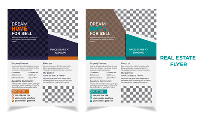 Real estate flyer layout with two colors. 