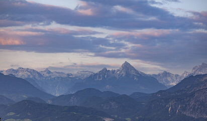View over the high mountains of Salzburgerland in the Austrian Alps - travel photography