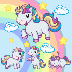 Unicorns cartoon set, Cute Unicorns cartoon, Unicorns vector