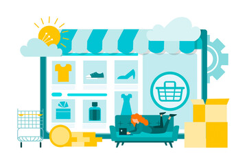 Obraz premium Online internet store, shopping on the couch