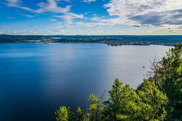 View on Saguenay Fjord and La Baie harbor from the Eucher hiking trail in Chicoutimi, Quebec (Canada)