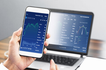 Man using smartphone trading online, Man investment in stock exchange trade