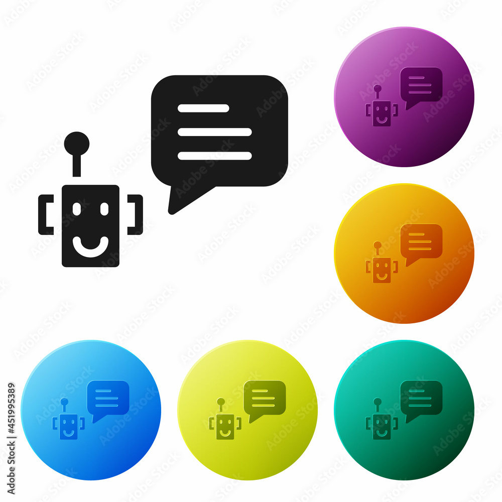 Poster black bot icon isolated on white background. robot icon. set icons in color circle buttons. vector