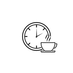 Coffe cup with Time simple icon on white background. Vector illustration.