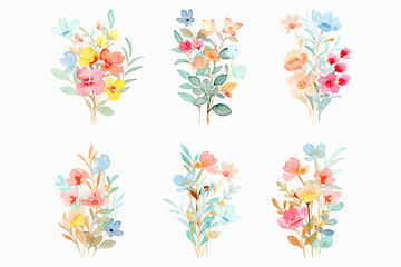 Colorful floral bouquet collection with watercolor