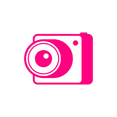 Pink camera icon. Vector illustration on blank background. 
