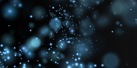 Obraz premium bokeh sparkling dust with blue sparkling stars on a transparent background. Glittering texture. Christmas effect for luxury greeting rich card. 