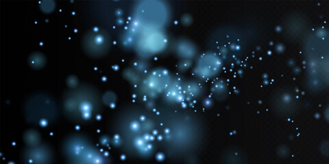 bokeh sparkling dust with blue sparkling stars on a transparent background. Glittering texture. Christmas effect for luxury greeting rich card. 