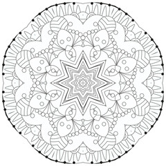 Hand drawn zentangle circular ornament for coloring page.