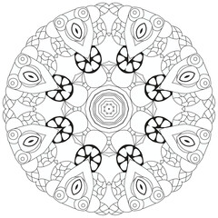 Hand drawn zentangle circular ornament for coloring page.