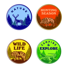 Set of Wild life animal badge crocodile bear deer hog