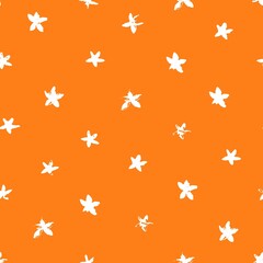 Simple seamless floral pattern of orange fruit bloom. Hand drawn vector illustration of textural orange fruits background in retro vintage style