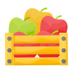 Wooden Crate Fruit Basket Concept Vector Icon Design, Autumn or Fall activities Symbol, Dry weather Sign, Temperate climates Elements Stock illustration