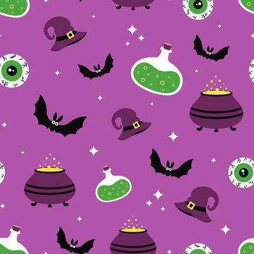 seamless pattern with cartoon elements of witchcraft