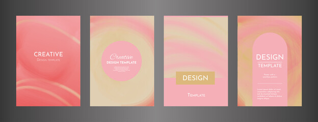 Elegant modern covers. Set of abstract banners in a minimalistic style. Hand-drawn pattern design. Flyers, Web design, Business cards, Book Illustration, Presentations. Colors: pink, gold, white