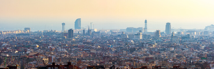 Stunning evening panoramic view of of Barcelona, Catalonia, Spain.