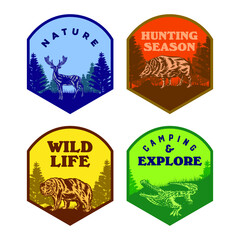 Set of Wild life animal badge crocodile bear deer hog
