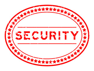 Grunge red security word oval rubber seal stamp on white background