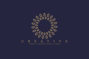 Tree shape sunflower vector logos. Nature trees vector illustration logo design, gold leaf