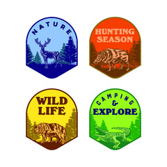 Set of Wild life animal badge crocodile bear deer hog