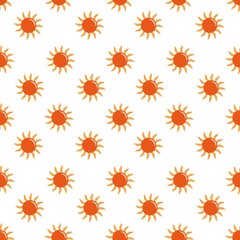 Seamless pattern with suns in retro style. Vector illustration of vintage sun in orange color isolated on white background