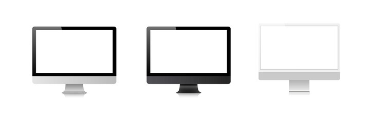 desktop blank screen computer mock up. modern monitor vector isolated on white background. mockup set