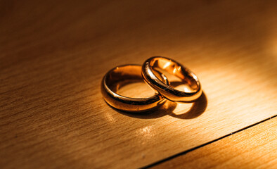 wedding rings on a table