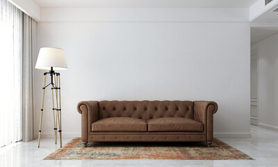 The cozy living room and mock up furniture decoration and white empty wall background