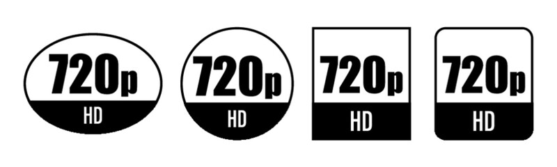 720p HD icon. Vector 720p symbol of High Definition monitor display resolution standard. Black label