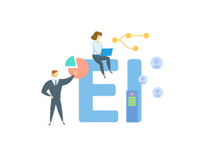 EI, Employee Involvement. Concept with keyword, people and icons. Flat vector illustration. Isolated on white.