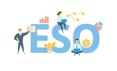 ESO, Employee Stock Option. Concept with keyword, people and icons. Flat vector illustration. Isolated on white.