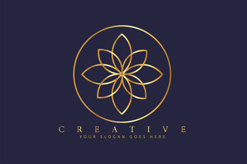 luxury flower gold abstract logo design vector with line art and linear concept style. beauty spa salon logo. cosmetic brand logo.