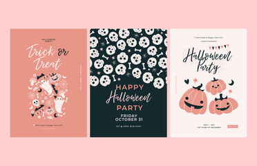 Halloween party posters. Cute kid style templates. 