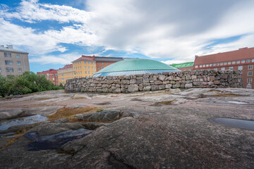 View of the dome of Temppeliaukio Church Interior - an Underground Church built on a rock -...