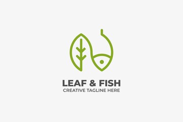 Leaf and Fish Nature Restaurant Monoline Business Logo